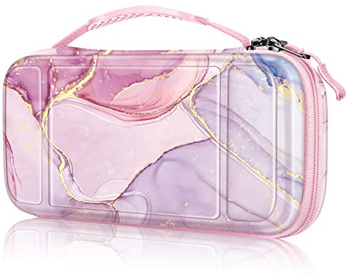 Fintie Carry Case for Nintendo Switch Lite 2019 - [Shockproof] Hard Shell Protective Cover Bag with 15 Game Card/2 Micro SD Card Slots, Inner Pocket for Switch Lite Console, Glittering Marble