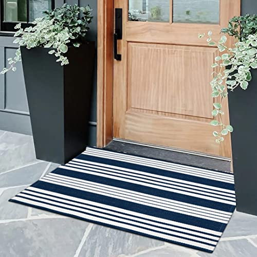 OJIA Indoor-Teppiche für den Eingangsbereich, 50x90 cm, gestreift, Haustürteppich, Baumwolle, gewebt, maschinenwaschbar, Bauernhaus, kleiner Teppich für Eingang/Küche/Wäsche/Badezimmer