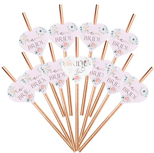 Team Bride Drinking Straws (25pcs) Rose Gold Drinks Utensils for Bachelorette Party Games Pre Wedding Celebration Accessories Hen Party Props