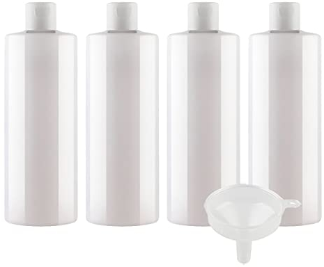 ZEOABSY 4 Pièces 500 ML Blanc Bouteille en Plastique avec Bouchon à Charnière Blanc, Épaule Plate Vider Bouteille Ronde en PET de Voyage pour Cosmétiques Liquides