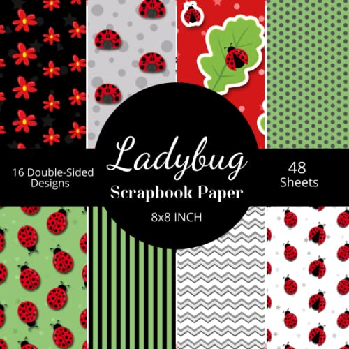 Ladybug Red Green Scrapbook Paper Pad 8x8, 16 Double-Sided Scrapbooking Paper 48 Sheets, Craft Card Making