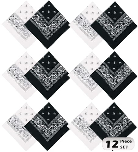 Umo Lorenzo Unisex-Erwachsene 2bna-pa Bandana, C 6 Paar-Set mit 12 Stück (Schwarz/Weiß), Pair-Set of 12 Pieces (Black/White)