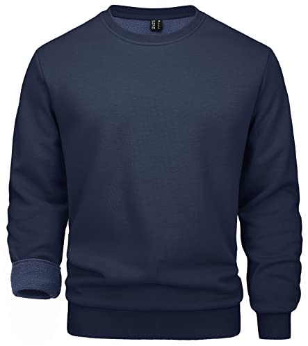 MAGCOMSEN Herren Sweatshirt Crewneck Arbeitspullover Basic Einfarbig Fleeceshirts Herren Lässig Sport Pulli Baumwolle Warme Trainingsshirt Wandern Trekking Shirt mit Rundhalsausschnitt Dunkelblau L