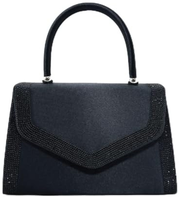 LeahWard Women's Clutch Bag Top Handle Wedding Evening Diamante Glitter Handbags (Black)