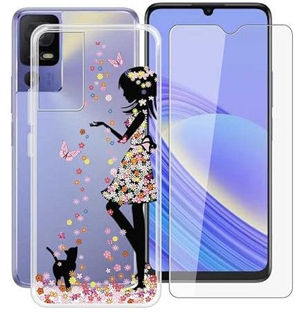 HGJTF Case for TCL 40 SE/T610K (6.75 inches) with Tempered Glass Screen Protector, Ultra Thin Shockproof Mobile Phone Case, Scratch-Resistant, Soft TPU Case for TCL 40 SE/T610K - Girls
