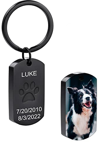 MeMeDIY Personalisierte Gedenkurne Anhänger Schlüsselanhänger für Haustier Asche Benutzerdefiniertes Foto/Text/Datum Edelstahl Hund Katze Asche Schmuck mit Trichter Kit (Stil B: Schwarz)