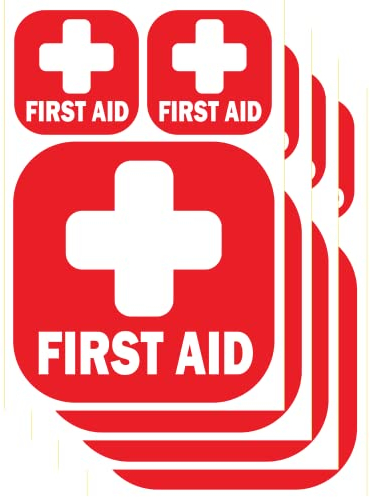TOTOMO 12 x Erste-Hilfe-Set-Aufkleber [4 x 10,2 cm] + [8 x 5,1 cm] Selbstklebendes, lichtreflektierendes Vinyl-Aufkleber, Medizinisches Kreuz, Notfallbox, Krankenhaus-Ambulanz