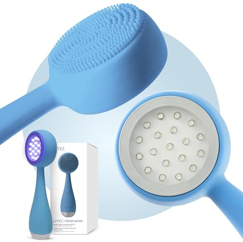 PMD Clean Acne - Smart Facial Cleansing Device with Silicone Brush & Acne-Fighting Blue Light Therapy Treatment - Waterproof - SonicGlow Vibration Technology - Clear Pores, Blackheads, and Acne