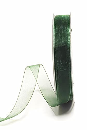 s.dekoda Schleifenband 50m x 15mm Grün - Tannengrün Organza Chiffon Geschenkband Organzaband [1350-111]