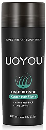 UOYOU LIGHT BLONDE Hair Fibres for Thinning Hair 27.5g Bottle | Undetectable & Natural Keratin Hair Fibers Concealer for Hair Loss for Men and Women | Hair Building Fibres Powder [LIGHT BLONDE]