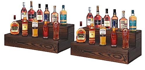 TIRYIUOU Espositore per bottiglie, confezione da 2 mensole in legno da bar, da tavolo, supporto per bottiglie per esposizione di liquori, espositore da bar a casa