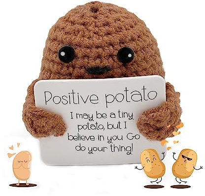 Lustige Positive Kartoffel,Pocket Hug Mini-Plüsch Wolle Stricken Gestrickt Kreativ Niedlich Kartoffel Strickwolle Kartoffel Puppe mit Energiekarte für Prüfungen Geburtstag Geschenke Party Dekoration