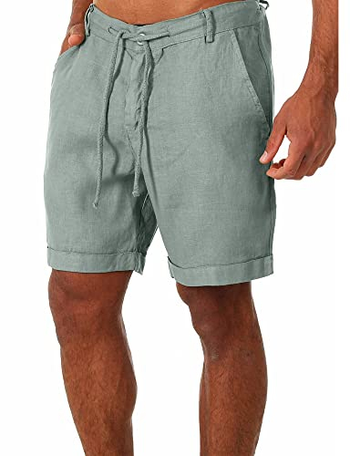 YAOBAOLE Herren Leinen Shorts Leinen Shorts für heiße Sommertage, Bequeme Passform und Kordelzug, Olivgrün XXL