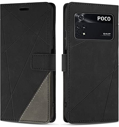 SONWO Cover per Xiaomi Poco M4 PRO 4G Custodia, Flip Caso in PU Pelle Case Cover Premium Portafoglio Custodia per Xiaomi Poco M4 PRO 4G, Supporto Stand, Slot per Schede, Nero