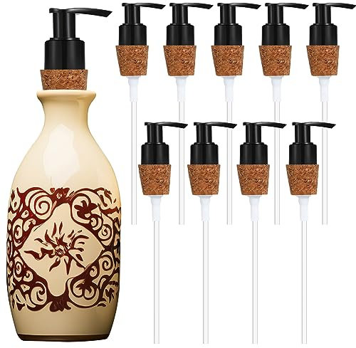 Tioncy 10 Pcs Soap Dispenser with Cork Stopper - Easy Press Fit Pumps in Black, Replacement Pumps for Bottles, Mason Jars, DIY Soap & Lotion Dispensers
