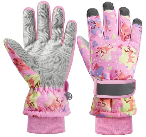 QKURT Kinder Schneehandschuh Kinder Skihandschuh Winter Winddichter Thermohandschuh Rutschfester Sporthandschuh Rippstrick langer Stulpe Outdoorhandschuh geeignet für 2-9 Jahre alte Mädchen und Jungen
