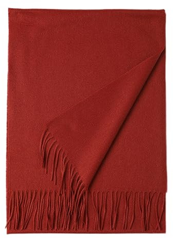 Momooda Schal Damen Winter Schal aus 100% Wolle, Weich, Warm, Wickelschal, Modische Schals, Schals mit Quaste, Rostrot