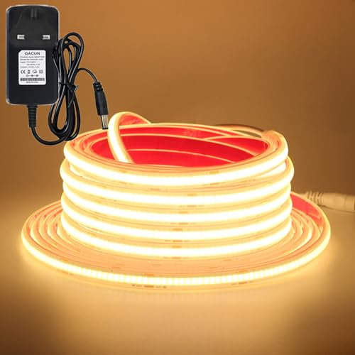 KAFULA 24V COB LED Strip Light 3m Warm White 3000K, Uniform Emission IP68 Waterproof Flexible FCOB LED Fairy Light CRI90+, DIY Bedroom Kitchen Living Room Home Decoration