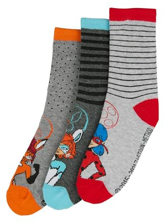 ONOMATO! Miraculous Lady Bug Rena Rouge BunnyX Kinder Mädchen Socken Set 3 Paar, Größe:27/30