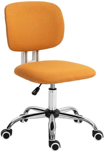 Vinsetto Silla de Oficina sin Brazos Silla de Escritorio Giratoria Tapizado de Tela con Altura Ajustable Estilo Moderno Carga 120 kg 48x53x80-90 cm Naranja