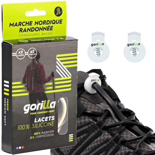 Gorilla Elastische Schnürsenkel für Erwachsene zum Wandern und Trekking | Zeit sparen, Schuhe anziehen, selbstverriegelnde Silikonschnürsenkel ohne Binden, ultrarobust, praktisch, ergonomisch, 123 cm