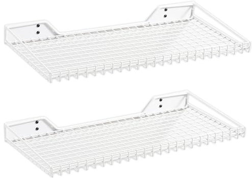 Wallmaster Heavy Duty Garage Wall Shelving 2 Pack 23.6x11.8 Metal Wire Shelves Wall Mount Mesh Storage Rack for Garage, Office, Basement and Kithcen, max Load 65 lbs (White)