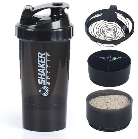 XTKS Protein Shaker, Shaker Protein Shake with Storage and Mix Ball, 16 oz Protein Shaker, Leak-Proof Portable Shaker Bottles for Protein Mixes and Pre Work Out, Dishwasher Safe (Black)