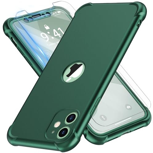 ORETECH for iPhone 11 Case, with [ 2 x Tempered Glass Screen Protector] 360 Shockproof Heavy Duty Protection Ultra Thin Hard PC Silicone TPU Rubber Bumper Cover for iPhone 11(2019) - Alpine Green