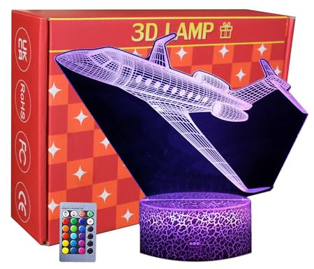 INTUPGD 3D LED Flugzeug Lampe Nachtlicht, 16 Farbwechsel 4 Models mit Remote & Smart Touch Stimmungslichter, Nachttischlampe Geschenke für Männer Mädchen Jungen Kinder