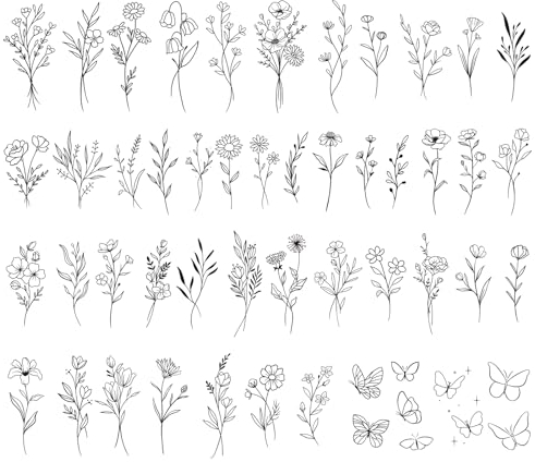 2 Blätter Fake Tattoos Schwarz Temporäre Klebetattoos Erwachsene Wasserdicht Tattoo Mädchen Arm Tattoo Klebe Aufkleber Tatoos zum Aufkleben Frauen Damen Kinder Männer (Wilde Blumen)