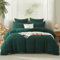 Housse de Couette 220x240cm Seersucker Rayures Unie Vert Foncé Gaufré Rayé Structuré Adulte Ado Doux Confortable Elegant Parure de lit 2 Personnes Rayé avec 2Taie d'oreiller 65x65avec Fermeture Éclair