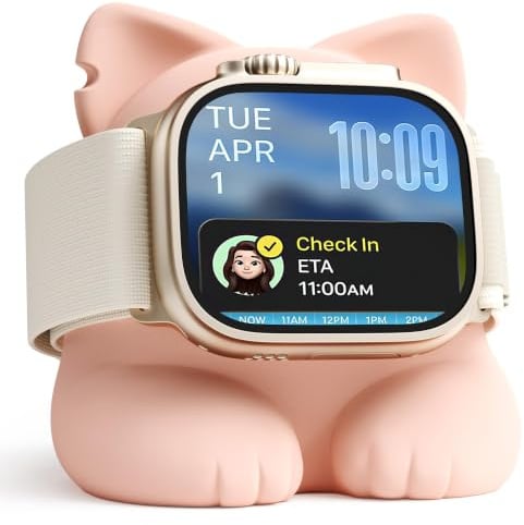 ELETIUO Ladestation für alle Apple Watch Serien, Silikon Katzen Dock, rosa | Ultra4/Ultra3/Ultra2/Ultra/Series12/11/10/9/8/7/6/5/4/3/2/1, SE3/SE2/SE1, 49mm, 46mm, 45mm, 44mm, 42mm, 41mm, 40mm, 38mm