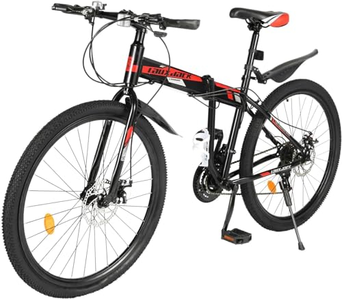 26 Zoll Klappbar Mountainbike, 21-Gang Faltbare Fahrrad mit Scheibenbremsen vorne und hinten, Vollfederung MTB für Jugendliche Erwachsene