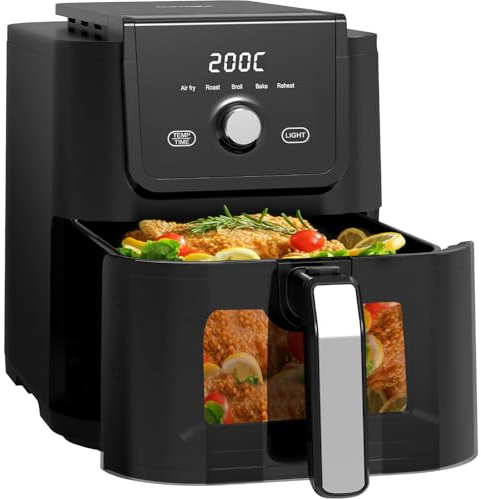 Iceagle Friggitrice senza olio XL Air Fryer 5.5L - Friggitrice ad aria con finestra | Friggitrice ad aria calda, Digitale Led Touchscreen, 1500W, Libro di ricette