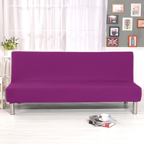 Hixingo Sofa Überzug Ohne Armlehnen, Anti-Rutsch Armloser Sofabezug Nordische Volltonfarbe Couch Überzug, Elastischer Spandex Sofabettbezug (160-180cm,Lila)