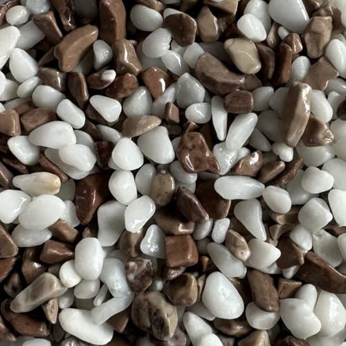 Steinteppich Epoxidharz Set Innen & Außen (ca. 56kg / 4-5m²) | 16 Farben | 50kg 2-4mm Marmorkies + 6L, 2K Epoxidharz Bindemittel | Für Balkon, Terrasse, Treppen, Garage (Bianco Marrone)