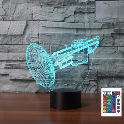 FLRXHK Trompete 3D-Illusions-Nachtlicht, Touch-Tischlampe mit Fernbedienung, 16 Farben, optisches USB-LED-Nachtlicht für Kinder, Geschenk, Raumdekoration