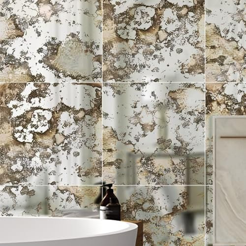 funlife 3D Vintage Mirror Effect Wall Panels, Rusty Faux Antique Mirror Tiles, Acrylic Kitchen Backsplash, Decorative Mirror Panels, Humidity Wall Square 12PCS