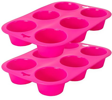 ZANGCO Non-Stick Silicone Muffin Tray – 6-Cup BPA-Free, Heat-Resistant Baking Pan for Cupcakes, Muffins, and More (Pink 2 - Pack)