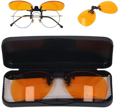 lvifloae Clip On Eyewear Highly Effective Blue Light Blocker 180 Degree Vertical Flip Portable Orange Eyewear Clip On Lens Relieves Eyestrain Light Sensitivity for Computer Square