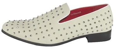 Xposed White Suede Leather Lined Glitter Stud Loafers [BALDORIA-White-Suede, UK/US 7 EU 41]