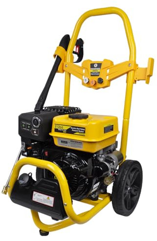 RocwooD Petrol Pressure Washer Max 3190 PSI 7HP Electric Start 10 Litre High Power Jet Portable Driveway Garden Car Wash Patio Deck Fence Yellow Accessories Lance Nozzle