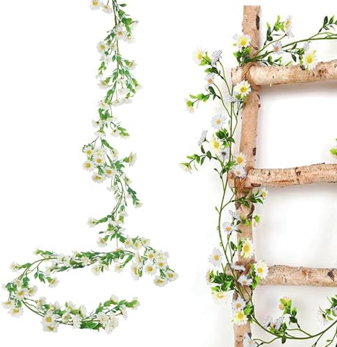 XoeLLe Guirnaldas de Vid de Margarita, Guirnalda de Flores Artificiales Margarita, 2,1m Plantas de Flores Falsas Guirnalda Colgante para Decoración Jardín Boda Balcón Exterior Interior Casa (Blanco)