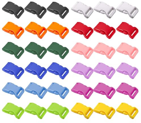 Sixfolo Bunte Steckschnalle 36 Stück Kunststoff Klickverschluss für 20 mm Breite Gurtbänder 12 Farben Steckverschluss Klein Seitliche Entriegelung Schnallen für Rucksack,Gepäckgurt