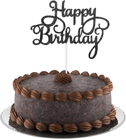 Happy Birthday Cake Toppers Glitter Happy Birthday Cake Decorations, Cute Birthday Cake Topper for Celebrations Anniversary for Party Photo Props (Black)