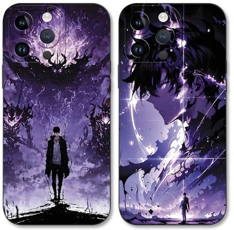 TBNMBGY 2 Stück Schwarz Cartoon Handyhülle für iPhone 12 Pro Max 6.7 Hülle, Anime Motiv Heißblütiger Manga Muster Silikon TPU Case Fallschutz Kratzfest Stoßfest Jungs Schutzhülle, Muster