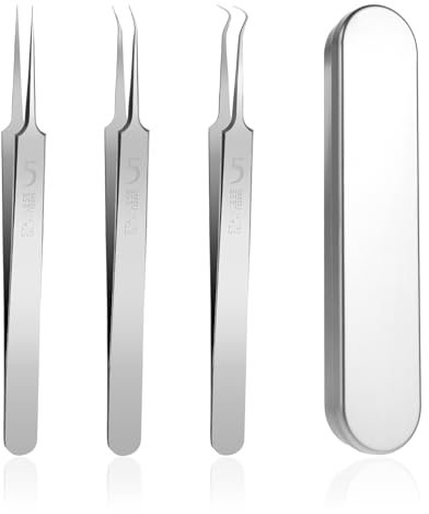 Giantree 3 Pcs Blackhead Remover Tweezers, Pimple Popper Tool Kit, Stainless Steel Blackhead Extractor, Face Acne Removal Kit for Whitehead Ance Blemish Comedones Stainless Steel Makeup Tool