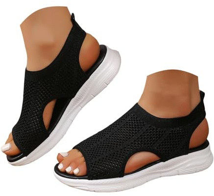 Ortopediska Sandaler Dam Sommar Fiskmun Lättviktig Sport Sandal Halkfri Öppen Tå Eleganta Utomhustvättbara Mesh-skor Promenadsandaler Minnesskum Mjuka Vandringsskor