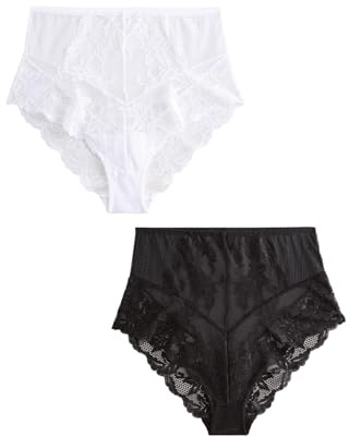 NEXT Damen Hochbund-Spitzenslips, 2er-Pack Schwarz/Weiß 44
