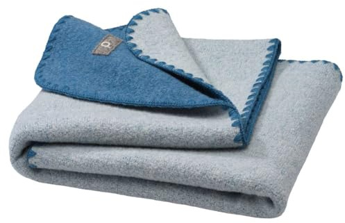 Disana Doubleface-BABYDECKE, 100% Bio-Merinowolle GOTS, IVN Best | 80 x 100 cm | Schlafdecke, Wolldecke, Spieldecke | Made in Germany | Taubenblau-Natur
